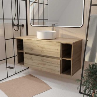 Aurlane Aurlane - Mueble de Baño 120 cm timber - Decoración Roble - 2 Cajones - Lavabo Blanco