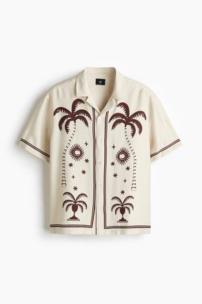 H&M Relaxed Fit Printed Resort Shirt in Light Beige/patterned at Nordstrom, Size Xx-Large