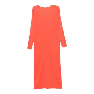 Issey Miyake Pleated Long-Sleeve Midi Dress - female - Issey Miyake - Midi Dresses - Red - L - Dresses