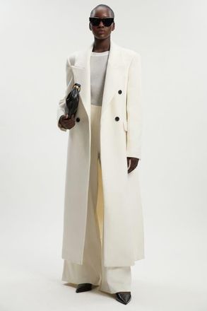 Karen Millen Brushed Wool Double Breasted Maxi Coat in Ivory at Nordstrom, Size 6