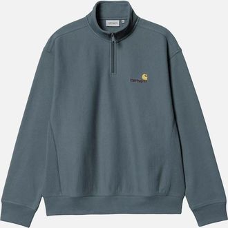 Carhartt Work in Progress Mens Carhartt WIP Half Zip American Script Sweatshirt Office Blue - Grey - Size: 38