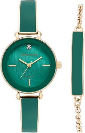 Anne Klein Quartz Green Mother of Pearl Dial Ladies Watch and Bracelet Set AK/3620GNST