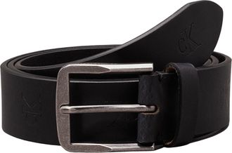 Calvin Klein Jeans Mens Classic Flat 3.5cm Leather Belt, Black (Allover Print), 45,3 inches