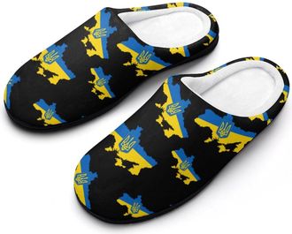 Generic Ukraine Flag Map Cotton Slippers for Women Indoor Outdoor Slipper Slip-On Memory Foam Home Shoes