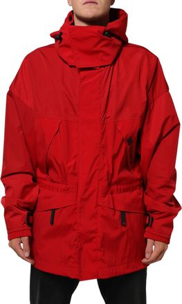 Dolce & Gabbana Red Nylon Hooded Men Full Zip Parka Mens Jacket