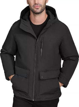 Cole Haan Down Puffer Insulated Hooded Full Zip Jacket In Black