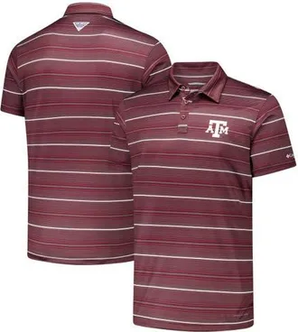 Columbia Mens Columbia Maroon Texas A&M Aggies PFG Super Terminal Tackle Omni-Shade Stripe Polo at Nordstrom, Size Xx-Large