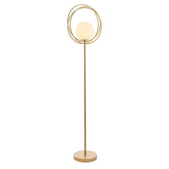 Loops 1556mm Brushed Gold Standing Floor Lamp Light with Glass Opal Sphere Shade in Clear