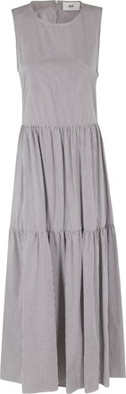 SOLOTRE Brown/White Round-Neck Sleeveless Cotton Midi Dress