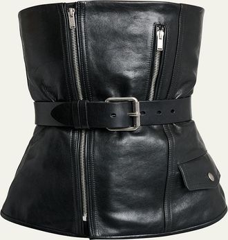 Saint Laurent Belted Leather Biker Bustier Top