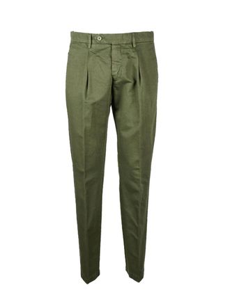 Giampaolo Tailored Green Cotton Linen Trousers With Front Pleats