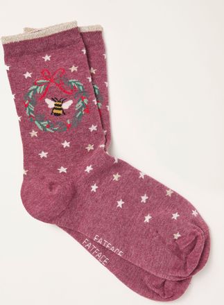 Fat Face FatFace Berry Pink Bee Wreath Socks