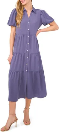 CeCe by Cynthia Steffe Tiered Midi Shirtdress in Brisk Blue at Nordstrom, Size X-Large