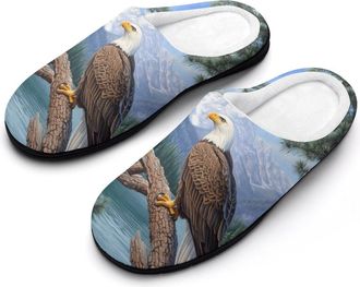Generic Ea-gles Perched on Branch Cotton Slippers for Women Indoor Outdoor Slipper Slip-On Memory Foam Home Shoes
