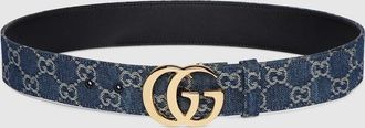Gucci GG Marmont Wide Belt, Blue, Fabric