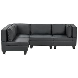 Beliani Sof&aacute; Modular Esquinero Moderno 4 Plazas Tapizado Piel Sint&eacute;tica Patas Negras Respaldo Acolchado Derecho Negro Unstad