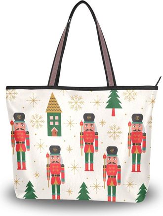 Alaza Large Tote Bag, Women Shoulder Bag Big Capacity Casual Handbags, Christmas Tree and Nutcracker Shopping Tote Bag with Pockets Zip,L