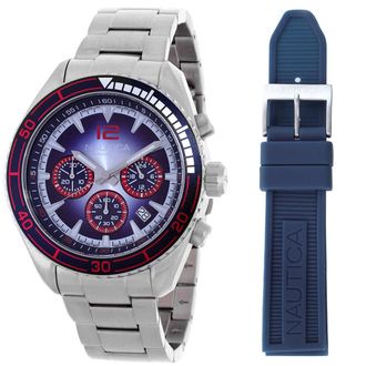Nautica Key Biscane Chronograph Quartz Blue Dial Mens Watch Box Set NAPKBF302