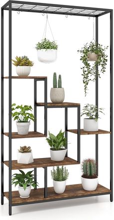 Costway Costway - Soporte Para Plantas Alto De 6 Niveles, Estante Para Plantas De Interior De Metal De 180 Cm Con 10 Ganchos Para Colgar Y Estante De Alambre,