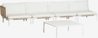 Sklum Conjunto De Jard&iacute;n Con Sof&aacute; Modular Esquinero De 4 Piezas Y Mesa De Centro En Acero Roubly Sklum