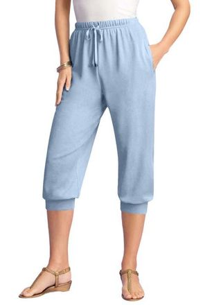 Roaman's Plus Size Soft Knit Capri Pant With Drawstring Waist in Pale Blue at Nordstrom, Size 6X