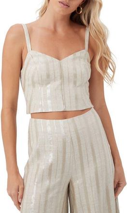 Trina Turk Sequin Striped Millau Crop Top in Biarritz Beige at Nordstrom, Size 12