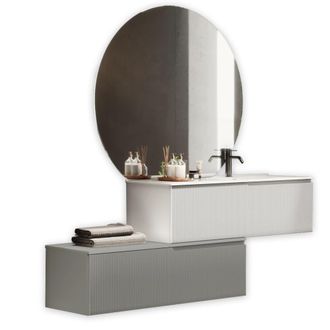 Aquadesign Mueble de ba&ntilde;o ba&ntilde;era derecha 4 piezas en mdf blanco/gris