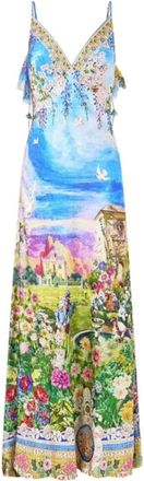 Camilla Vestido Lencero de Seda con Volante en la Espalda y Cuello en V - Dresses - Mujer - Multicolor - S