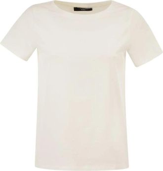 Max Mara T-shirt van jersey met ronde hals - Dames - T-shirts - Wit - XL - Katoen - Tops