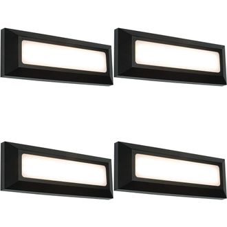Loops 4 PACK Outdoor IP65 Pathway Guide Light - Direct 3W Warm White LED - Black ABS