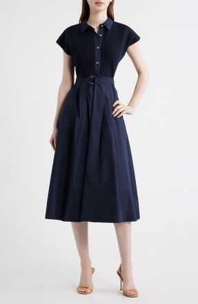 ZOE AND CLAIRE Mixed Media Shirtdress in Navy at Nordstrom, Size X-Large
