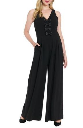 London Times Bowtie Wide Leg Jumpsuit in Black/Black at Nordstrom Rack, Size 16