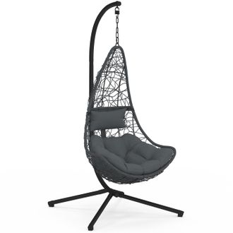 IDMarket Poltrona Sospesa A Mezzaluna In Rattan Traforato Grigio Con Cuscino Grigio