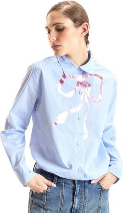 Cynthia Rowley Metallic Bow Cotton Shirt in Blue at Nordstrom, Size X-Small