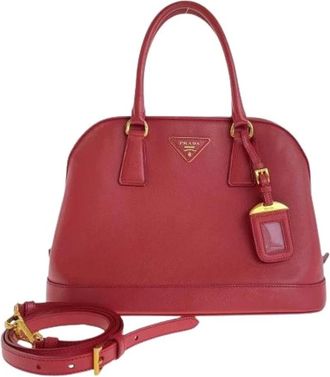 Prada Pre-owned Handbags, female, Red, Size: ONE SIZE Pre-owned Saffiano Leather 2Way Handbag