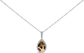 House of Brilliance 10K Yellow Gold Plated Sterling Silver Mixed Color Diamond Accent Pear Halo Pendant Necklace at Nordstrom
