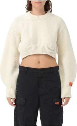 Heron Preston Truien & Vesten, Dames, Wit, L, Katoen, Witte Gebreide Trui Relaxed Fit