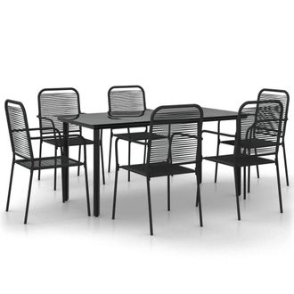 Berkfield Home 7 Piece Garden Dining Set Black Cotton Rope & Steel