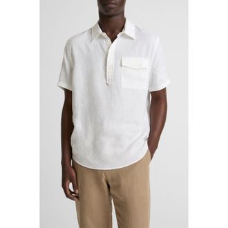 Vince Short Sleeve Linen Popover Shirt in Optic White at Nordstrom, Size Xx-Large