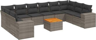 vidaXL Set De Sof&aacute;s De Jard&iacute;n 11 Pzas Y Cojines Rat&aacute;n Sint&eacute;tico Gris Vidaxl