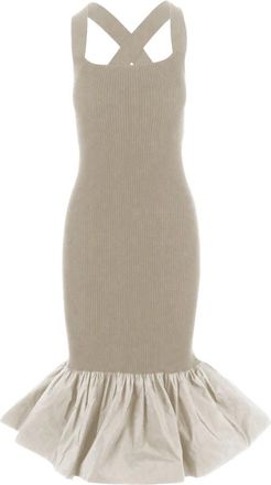 Patou Lange Jurk van Stretch Katoenmix - Dames - Kleedjes - Beige - S - Katoen - Kleedjes