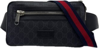 Gucci Gray Navy Red Color Coated Canvas Leather Shoulder Bag (Pre-Owned)