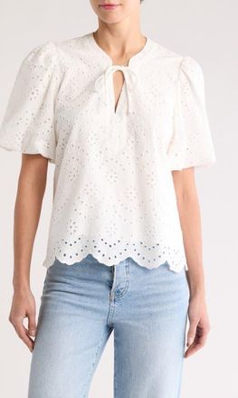 Gibsonlook Eyelet Bubble Sleeve Top in White at Nordstrom, Size Xx-Small