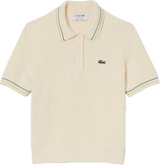Lacoste Dames Geribbelde Slanke Polo Shirt (Cr&egrave;me)
