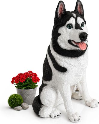 Relaxdays Relaxdays Figura De Jard&iacute;n Perro Husky, 86 X 49 X 62 Cm, Poliresina, Resistente A La Intemperie, Blanco/negro
