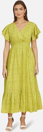 Yumi Cotton Broderie Anglaise Wrap Midi Dress in Lime Green at Nordstrom, Size 12