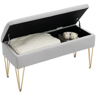 Mauro Ferretti Panca Fondo Letto Con Contenitore In Tessuto E Gambe In Acciaio, 100x40x49 Cm, Grigio Chiaro