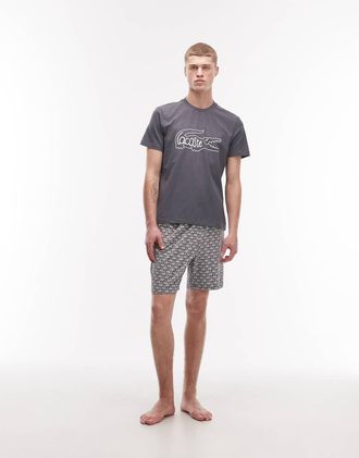 Lacoste Pigiama in jersey grigio con stampa coccodrillo