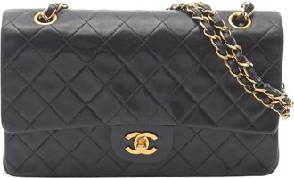 Chanel Borsa a spalla Classic Double Flap media in pelle di agnello 1996-1997 - Nero