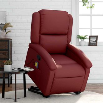 vidaXL Sill&oacute;n Reclinable De Masaje De Pie Cuero Artificial Rojo Tinto Vidaxl